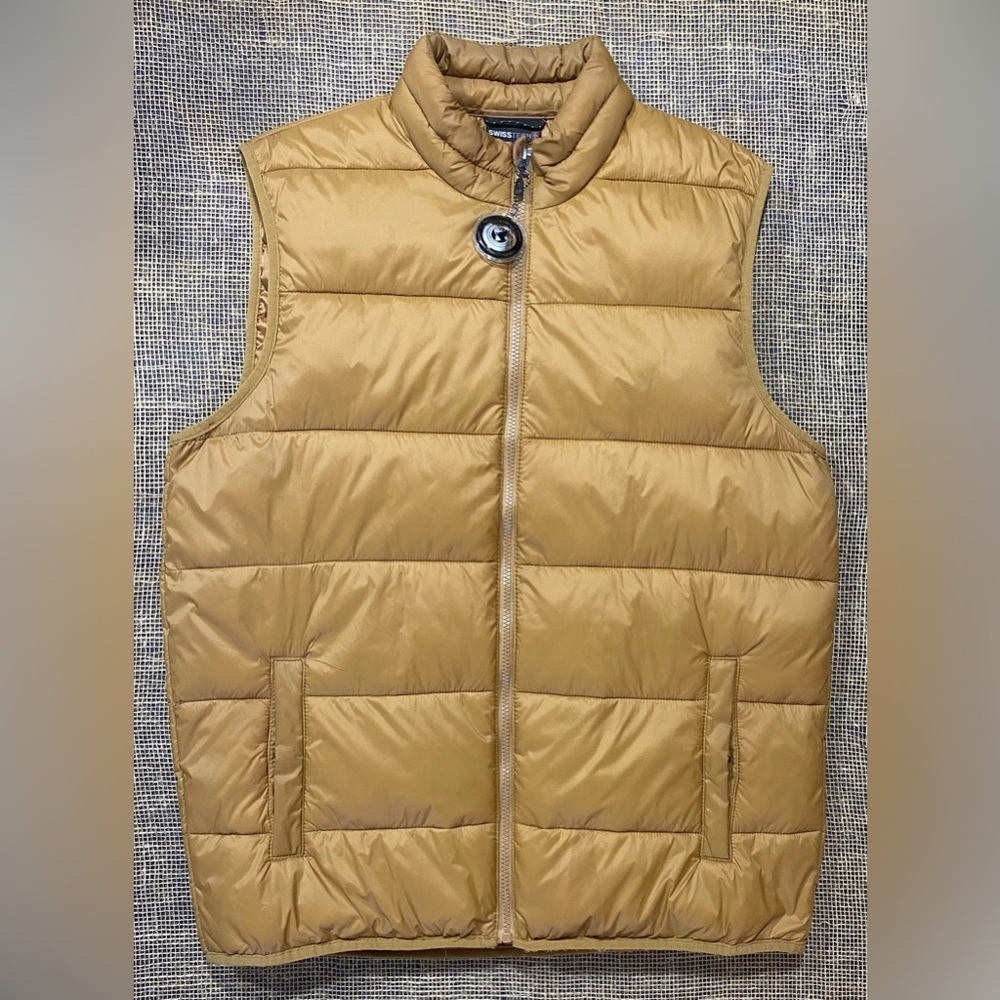 Swiss Tech Puffer Vest Men’s Size Large Peak Technology Tan Zip Front Insulated